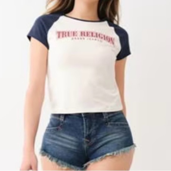 True Religion White and Blue Short Sleeve Tee - Picture 3 of 6